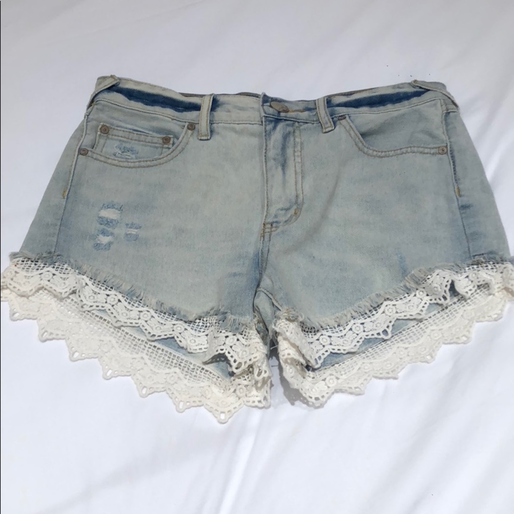 Free People denim shorts with crochet bottom